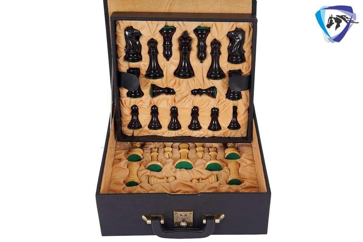 4.1" Staunton Chess Pieces Set Ebonywood & Boxwood Ultimate series + 19" Ebonywood Chess board(51mm) + Leather Storage Box