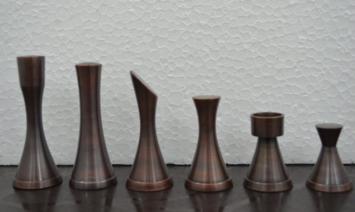 Solid Brass Chess pieces set MINIMALIST STEEL SLEEK Silver copper finish Chess coins set- King: 3.5"