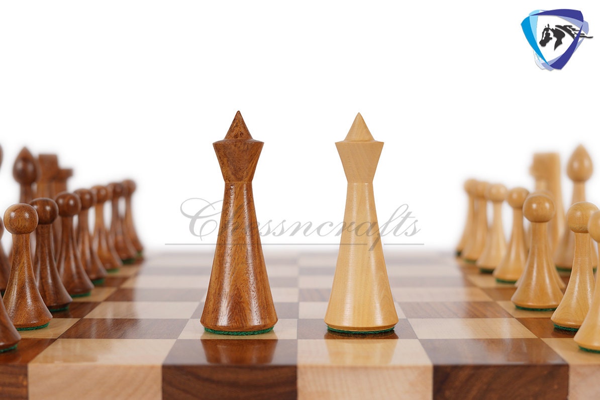 COMBO of 3.75" Rosewood chess pieces set-Minimalist Hermann ohme & 15.7" (sq:50mm) Borderless solid Golden rosewood chess board Handmade.