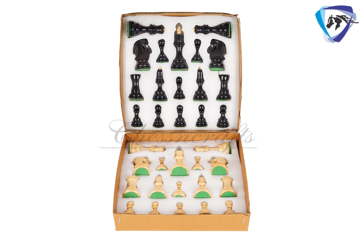 4" Russian Zagreb Chess Pieces Set in Ebonized Boxwood - Weighted 2 Extra Queens Reproduced