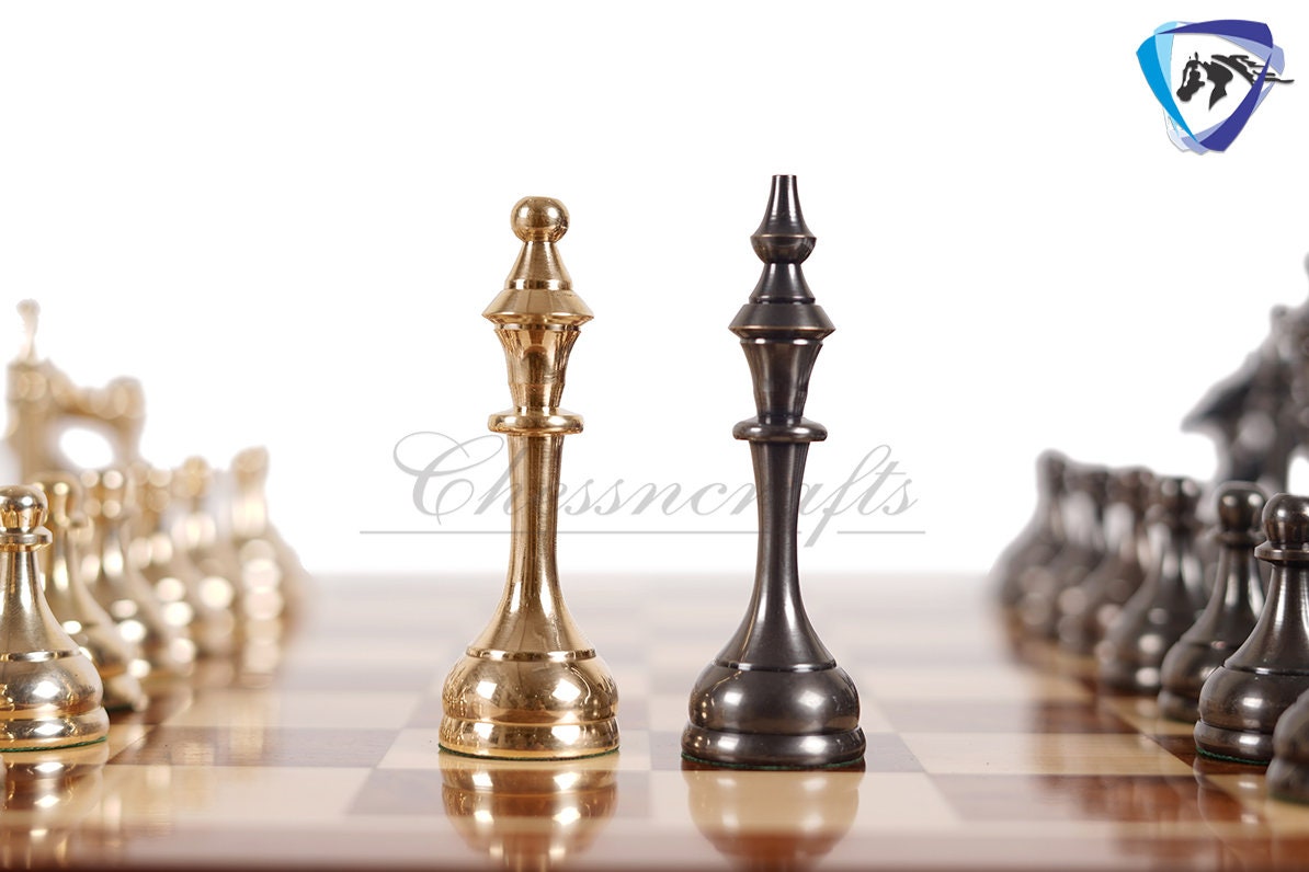 16" Brass Chess Board Set MODERN CLASSIC Chess Pieces Black-gold and Rosewood Chess board with Storage drawer- Chess Gift- Gift for Him