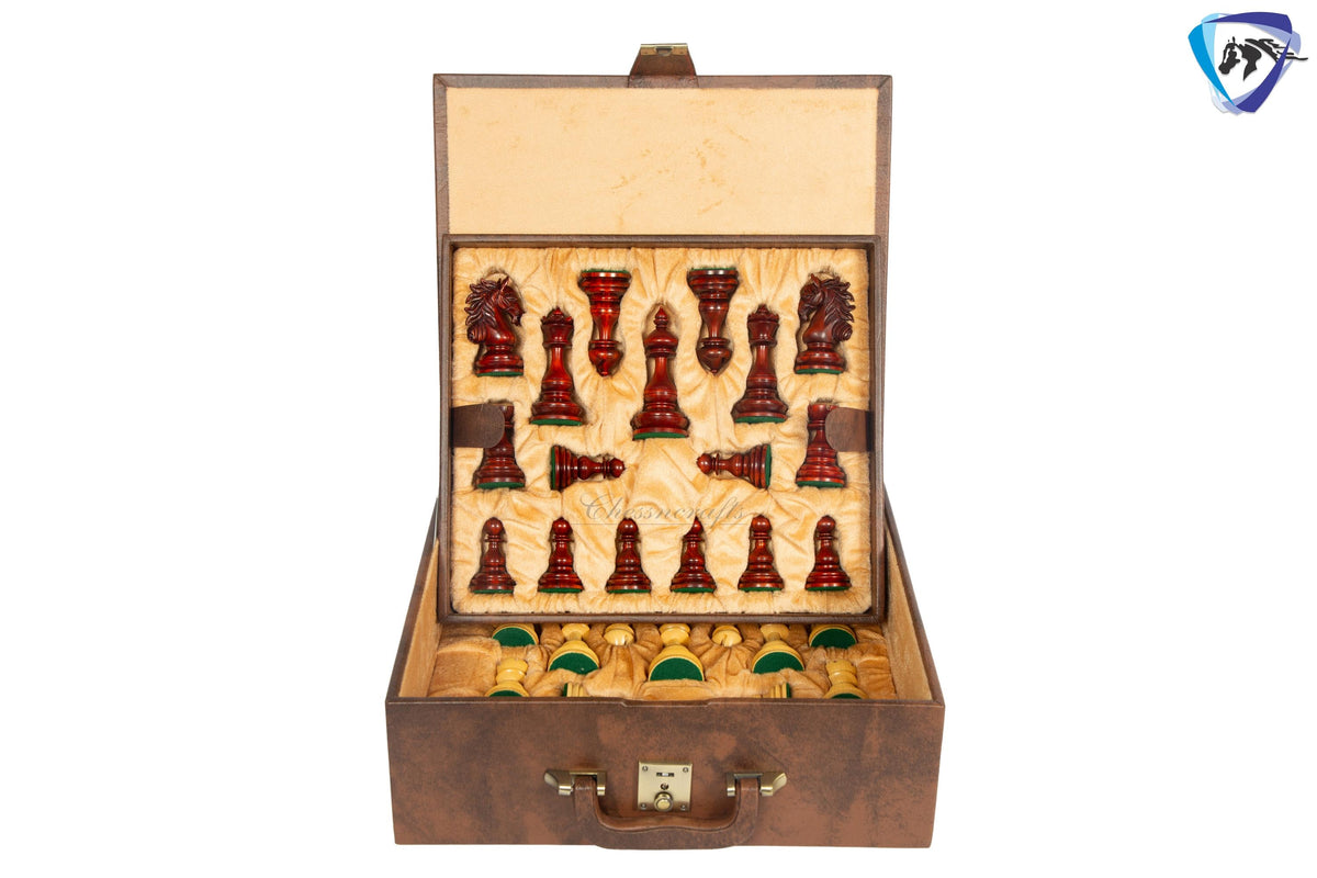 4.5" Staunton Bud Rosewood Chess pieces Set- WILD STALLION + 21" Bud Rosewood Chess Board STEPS Border + Leatherette storage Box.