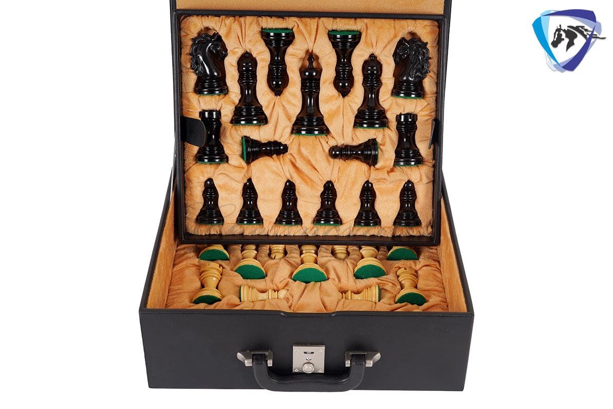 4.4" Staunton Ebony wood & German Wood(rare) Luxury Chess pieces Set- KENNEDY-JFK - Triple Weighted 2 Extra queens