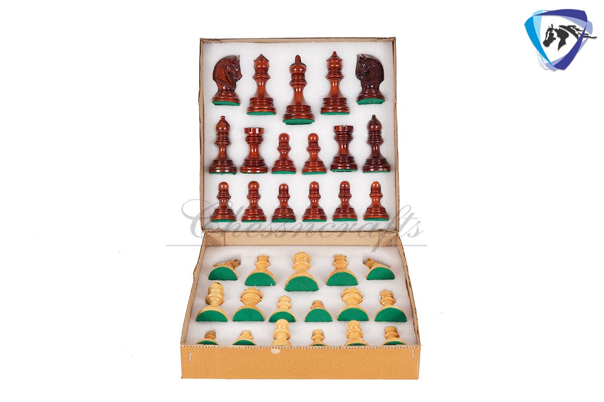 4.1" Luxury Staunton Chess Pieces Set in Bud Rosewood(Padauk) & Boxwood- ARMOURED Triple Weighted w/ 2 Extra queens- 4Q