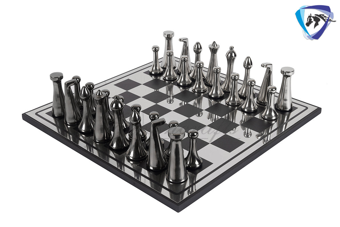 16" Metal Chess Board set- 3.7" Metal Modern minimalist Chess Pieces Set BLACK & GOLD/SILVER Luxury chess set- chess with storage box