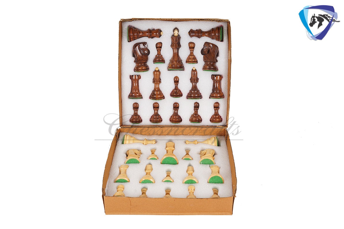 4" Russian Zagreb Chess Pieces Set in Golden Rosewood (Sheesham) / Ebonized Boxwood(black) & Boxwood Weighted 2 Extra Queens Reproduced