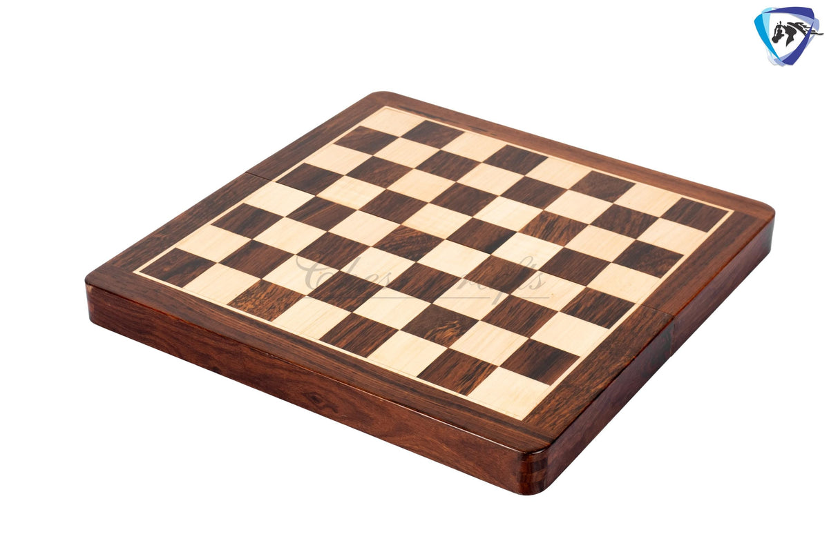 12" Foldable wooden chess board set - Magnetic chess pieces with extra queens - Rosewood Handmade travel chess with storage + cover