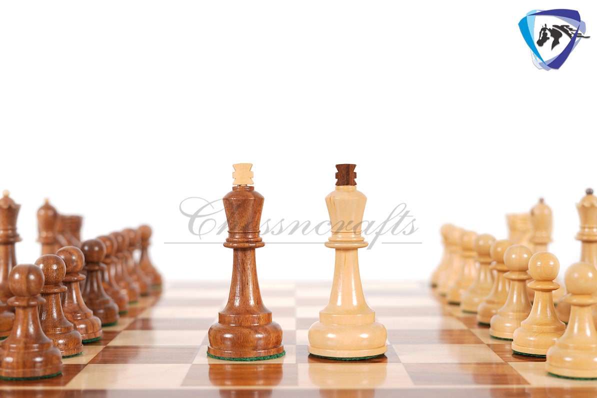 COMBO 3.75" Chess Pieces Set Soviet Grandmaster Supreme Golden Rosewood & Boxwood + 19"(51mm) Golden Rosewood Chess Board - Chess Board Set