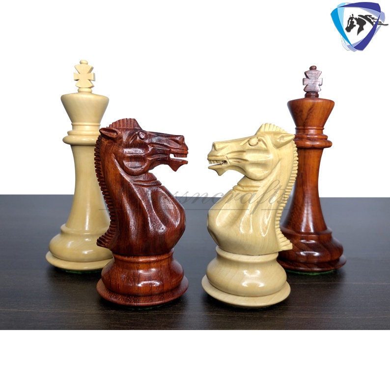 4.1" Club Staunton series Chess Pieces Set Bud Rosewood & Boxwood Weighted w/ 2 Extra queens- 4Q