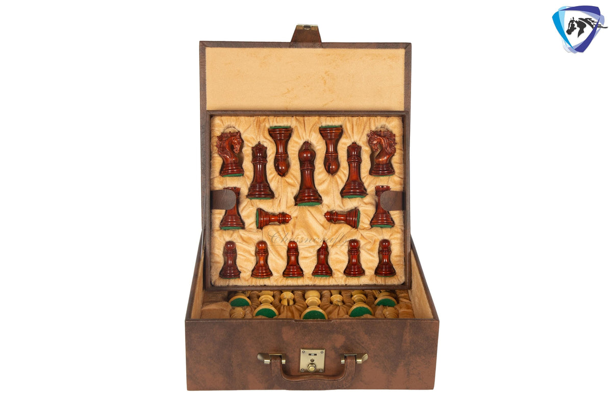 4.5" Staunton Bud Rosewood Chess pieces Set- BENEVENTO - Triple Weighted + 21" Bud Rosewood Chess Board + Leatherette storage Box.