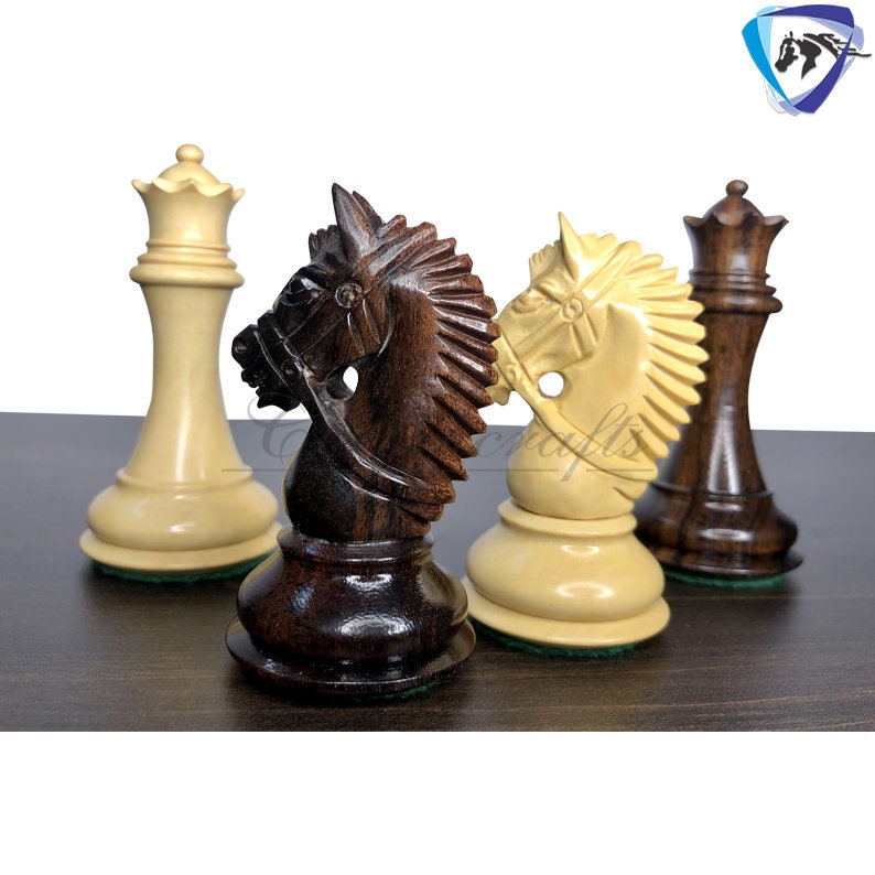Chess Set COMBO of 4.1" Staunton Rose wood Chess Pieces EXCALIBUR Weighted with 19" Rosewood Chess board 2 Extra queens