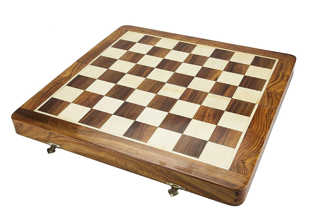16" Folding Wooden Magnetic Travel chess board game set with Staunton chess pieces Sheeshamwood /Golden Rosewood