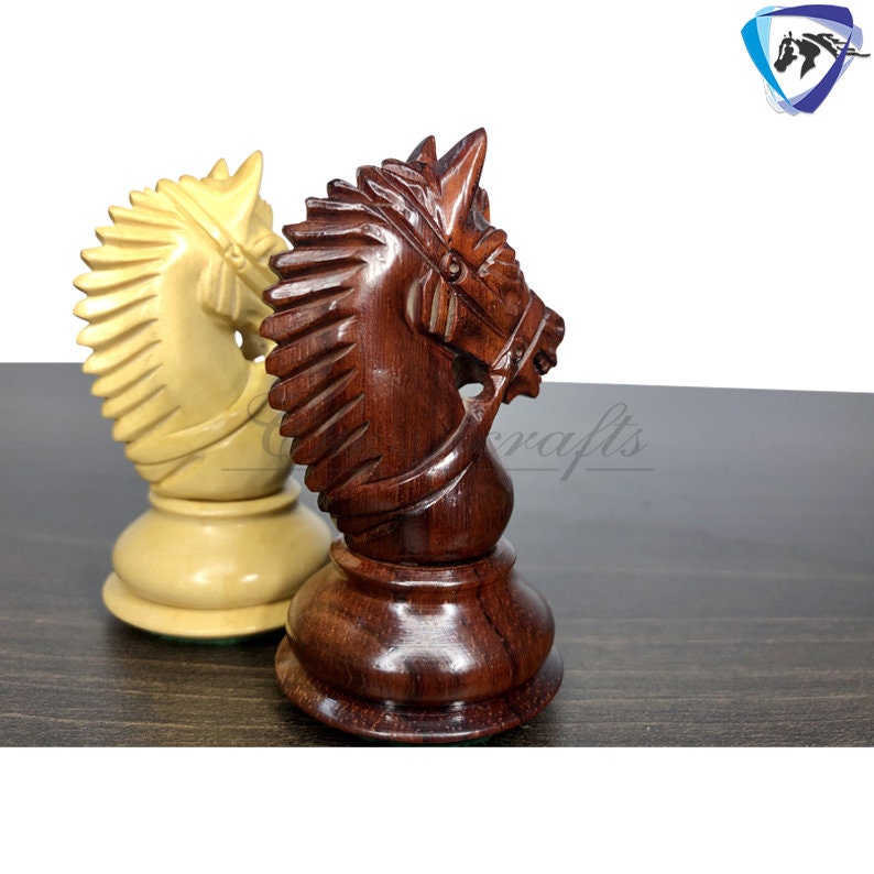 4.1" Staunton Chess Pieces Set in Bud Rose wood & Boxwood- EXCALIBUR Weighted w/ 2 Extra queens- 4Q