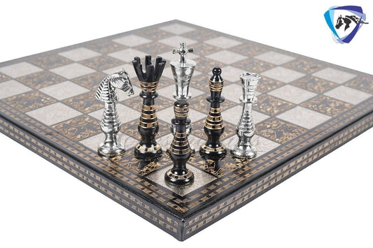 14" Brass Chess Board set- Soviet chess pieces Classical Hand carved in velvet storage box - Vintage Antique Chess for Gift - Gift for him