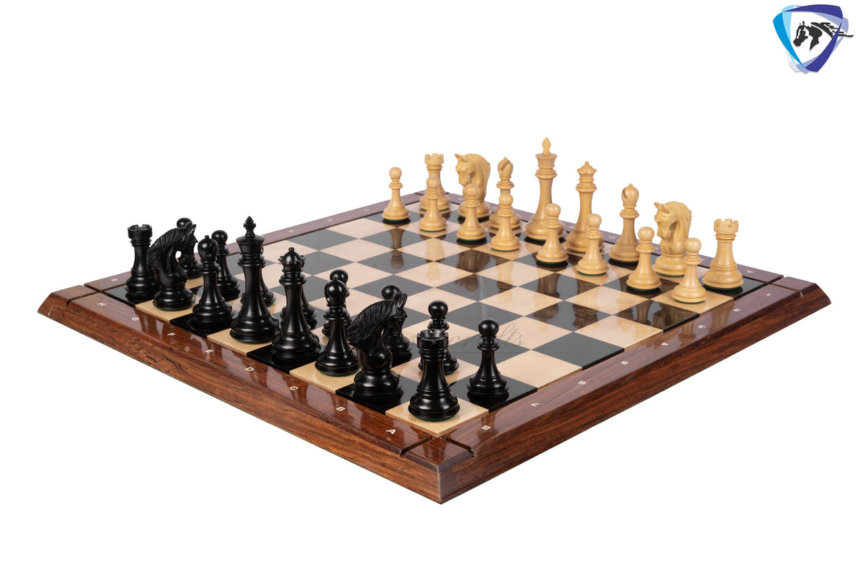 4.5" Staunton Ebony wood Chess pieces Set- CONTEMPORARY series + 23" Ebonywood chess board(60mm) with notations + Leatherette storage box