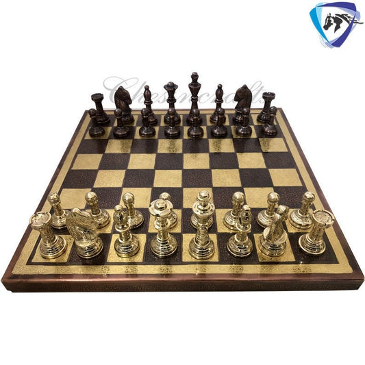 Solid Brass carving classic Chess set- 100% brass Slim chess men hand carved with velvet storage box