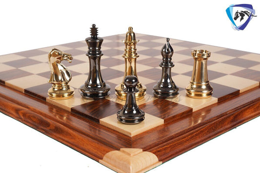 1849 Brass Staunton chess pieces set King: 4" Solid metal chess men + 21" Luxury Rosewood chess board(55mm) + Leather Storage box