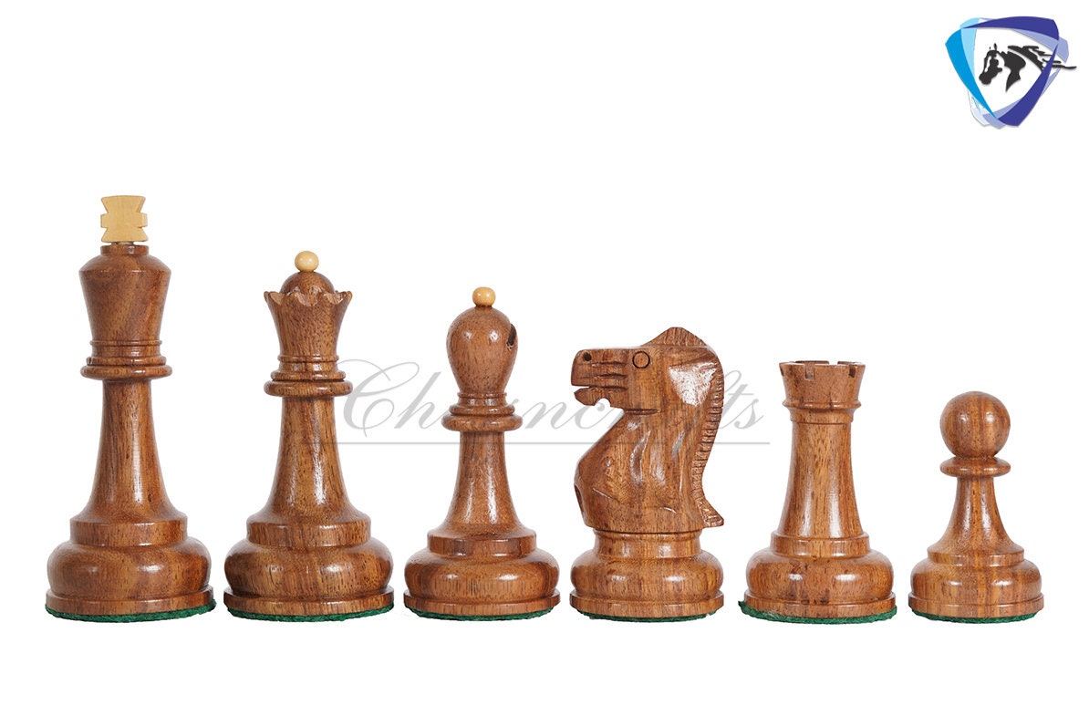 COMBO 3.75" Chess Pieces Set Soviet Grandmaster Supreme  Golden Rosewood & Boxwood + 19"(51mm) Golden Rosewood Chess Board - Chess Board Set