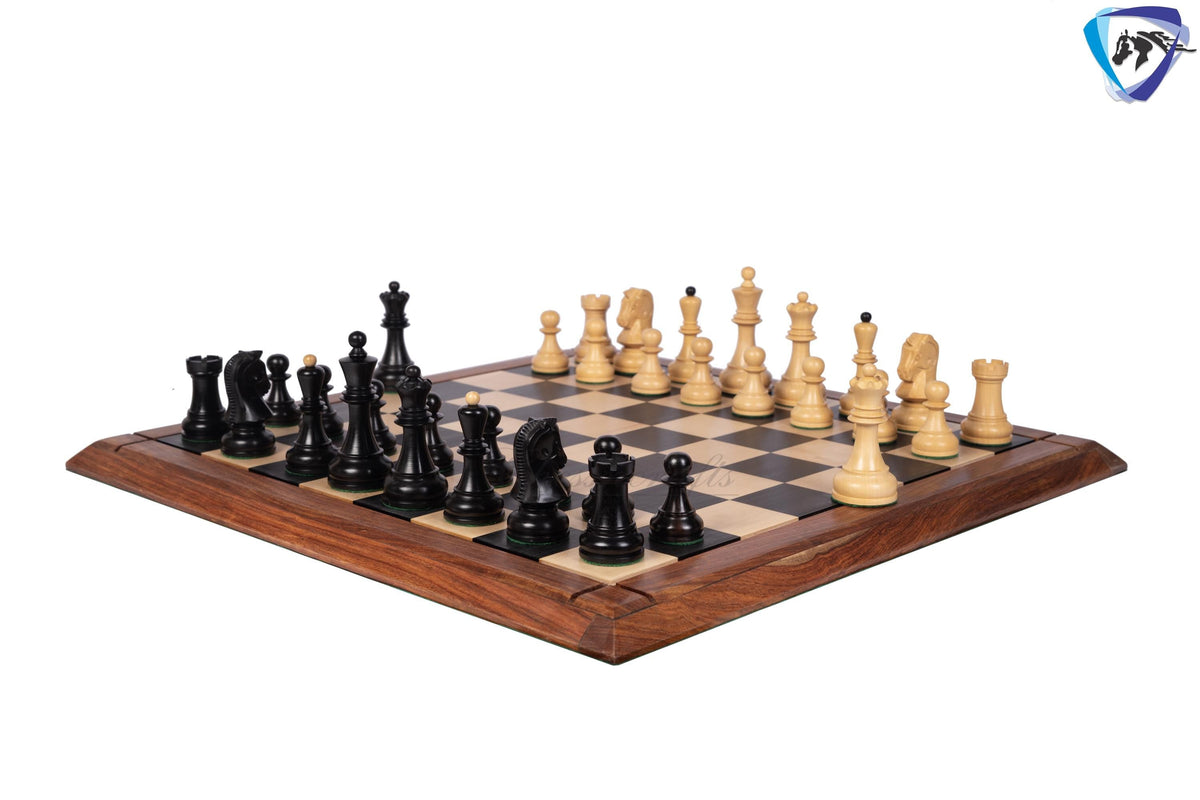1950 Fischer Dubrovnik Ebonywood chess pieces set King-3.8" + 21" Ebonywood chess board(SQ:55MM) + Leather Storage box-Luxury