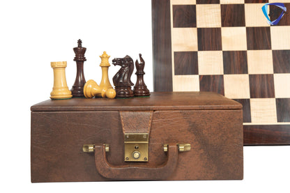 4" Sleek Staunton Chess pieces Set - Rosewood Chess Pieces Triple weighted - 21" Rosewood Chess Board(55mm) + Leather Storage Box COMBO