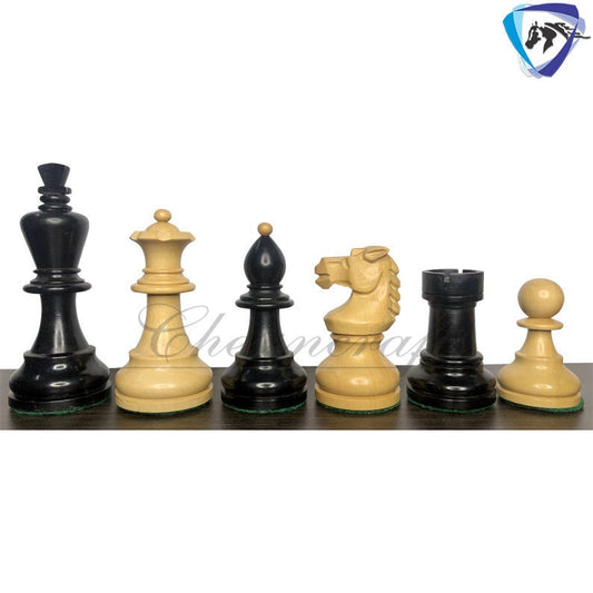 Reproduced Vintage 1950's Circa Bohemia Staunton Series German Chess Set in Ebonized Boxwood & Natural Boxwood - 3.89" King