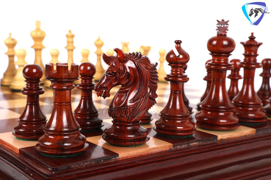 4.5" Luxury Staunton Bud Rosewood-Boxwood Chess pieces Set-Alexander Series-Triple Weighted+ 21"/ 23" Bud Rosewood Chess Board + Storage Box
