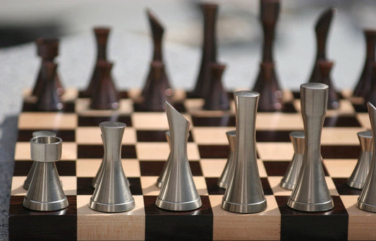 Solid Brass Chess pieces set MINIMALIST STEEL SLEEK Silver copper finish Chess coins set- King: 3.5"