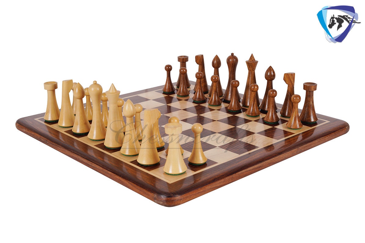 Hermann Ohme Minimalist Rosewood Chess pieces set- 3.75" Modern Mid century design- Handmade chess set specially weighted with extra queens