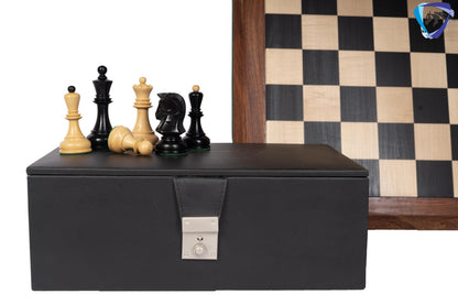 1950 Fischer Dubrovnik Ebonywood chess pieces set King-3.8" + 21" Ebonywood chess board(SQ:55MM) + Leather Storage box-Luxury