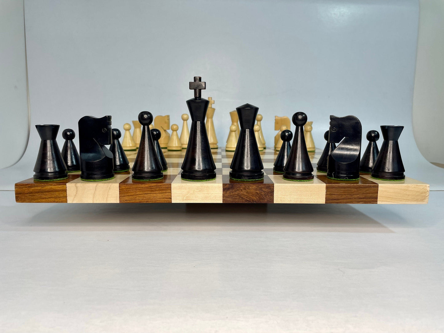 19th Century Russian Soviet Reproduced classic series Chess pieces 4" in Ebonized boxwood/ 50MM Golden Rosewood Borderless Chess Board Combo