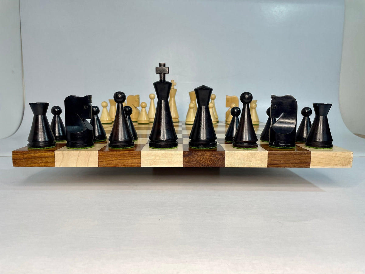 19th Century Russian Soviet Reproduced classic series Chess pieces 4" in Ebonized boxwood/ 50MM Golden Rosewood Borderless Chess Board Combo
