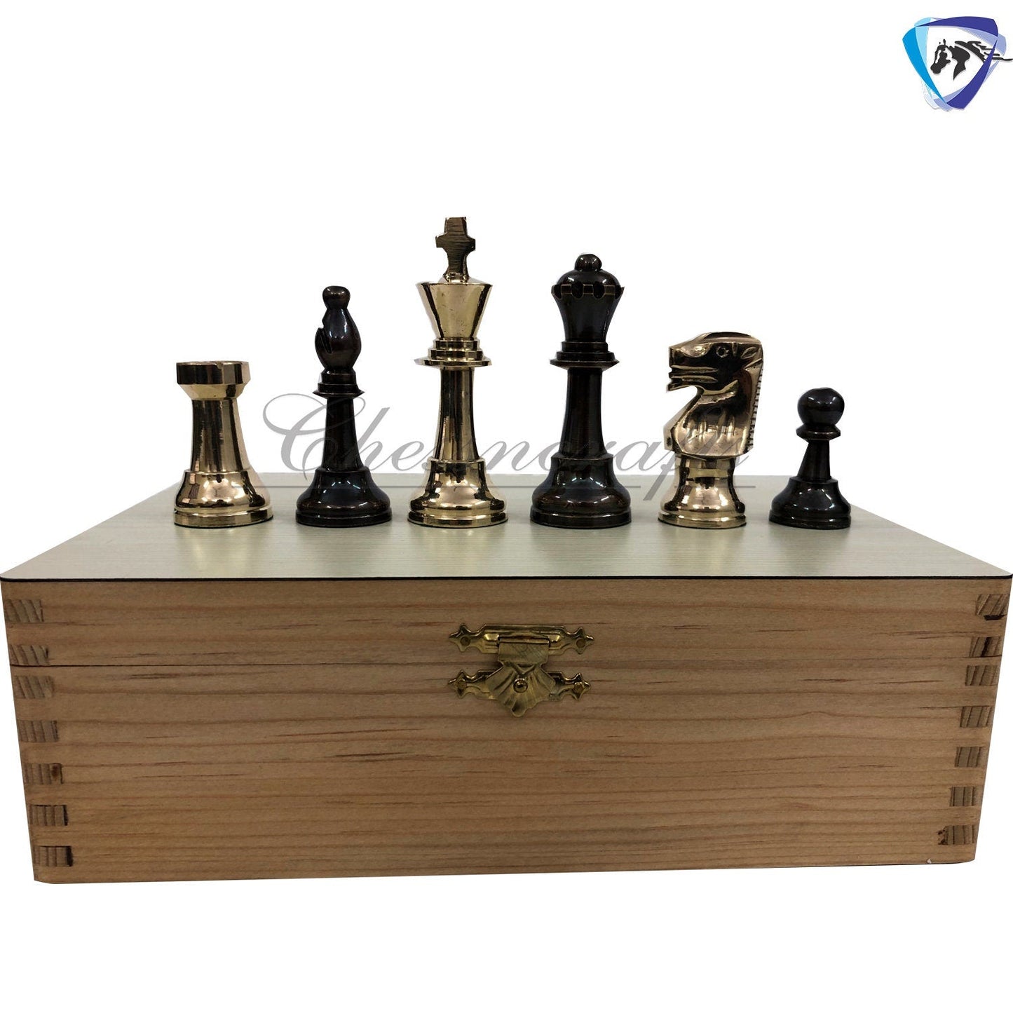 3.25" Brass Chess pieces set-Staunton Chess pieces-FRENCH LARDY in Gold & Antique polish  with Wooden storage box - Extra Queens ( 4Q)
