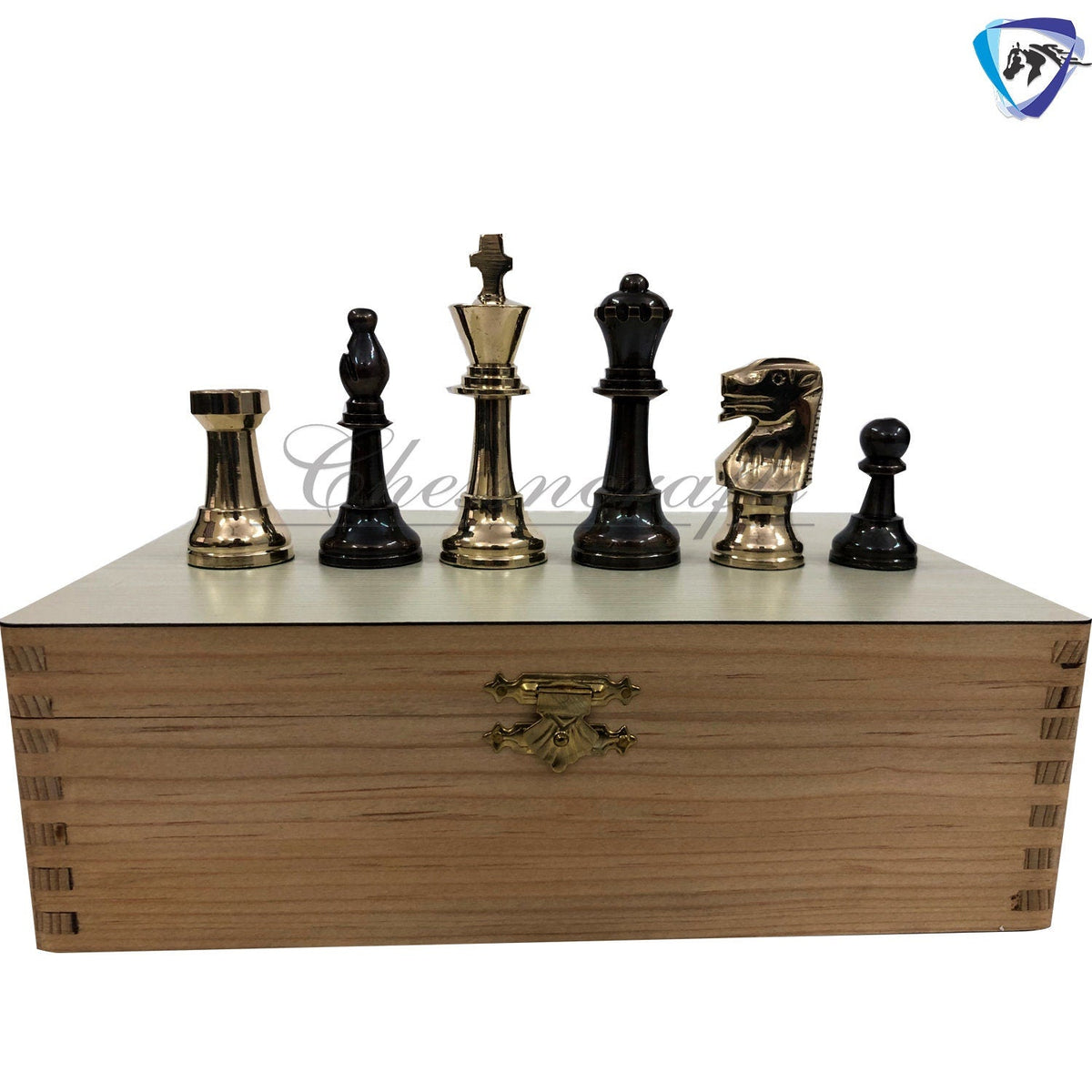 3.25" Brass Chess pieces set-Staunton Chess pieces-FRENCH LARDY in Gold & Antique polish  with Wooden storage box - Extra Queens ( 4Q)