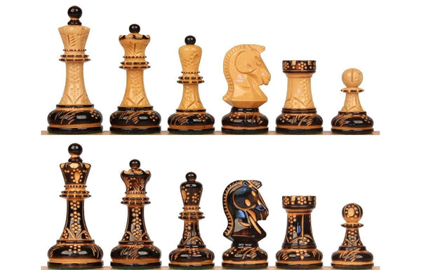 1950 Fischer Dubrovnik Burnt & Carved boxwood chess pieces set King-3.8