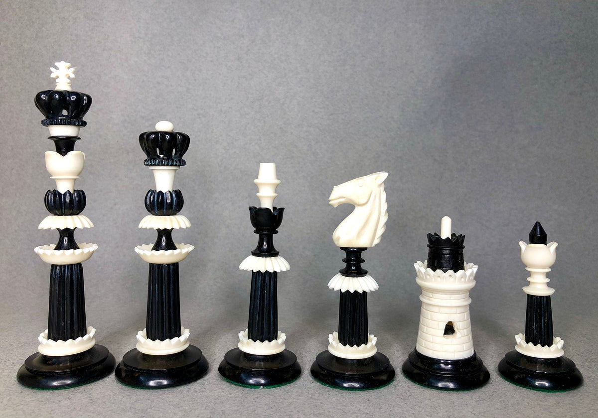 COMBO 6" Camel bone chess set hand carved unique collector vintage chess pieces- LUXURY FLOWER Chess Pieces Set + 21" Maplewood Chess Board.