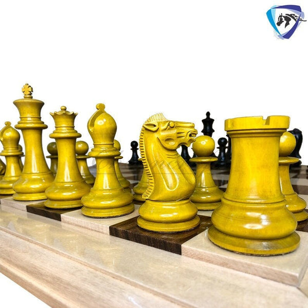 Reproduced 1849 Original Staunton Pattern Chess Set in Antiqued Boxwood & Ebony wood - 4.5