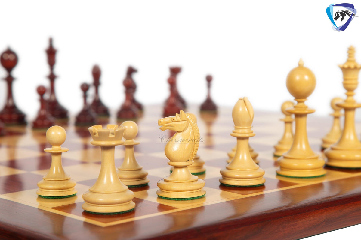 3.5" William Hallett 1860 London Reproduced Chess Pieces Set in Bud Rosewood + 19" Bud Rose wood chess board(51mm sq) + Leather Storage box