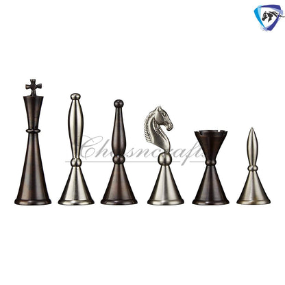 Solid Brass Chess pieces set French Silver copper King: 4.25" & Rose wood folding chess board-16" x 16" with chess pieces storage.