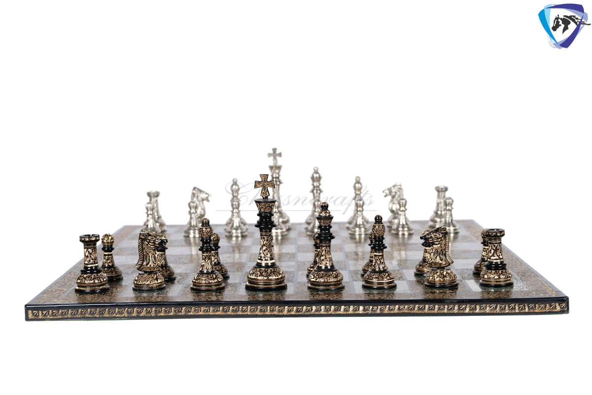21" Giant Brass chess Board set Luxury Hand carving chess board & King: 4.75" Brass Chess Pieces set With storage Box- Big Size Metal Chess