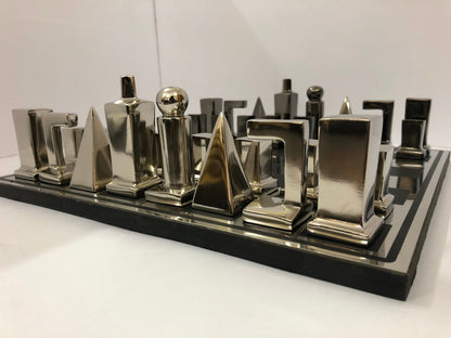 14" Metal chess Board Set- BAUHAUS INSPIRED Unique design-Black & Silver/Gold Metal Chess pieces-Chess gift- Luxury Metal chess Set