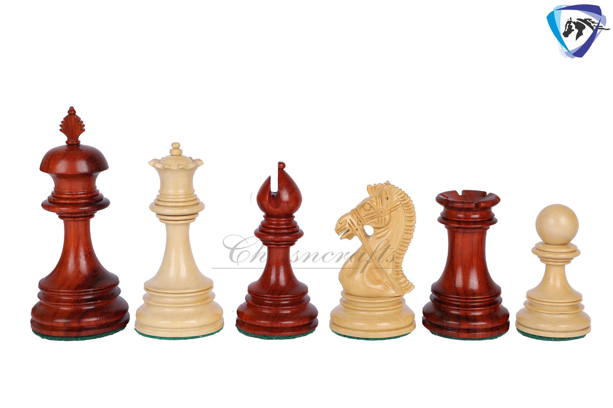 Wooden Staunton Chess Set-King: 4.5" Bud Rose wood -BRIDLED  + 21" Bud Rose wood Chess board STEP BORDER with Storage Box.