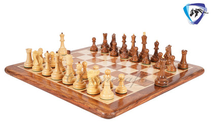 COMBO 3.75" Chess Pieces Set Soviet Grandmaster Supreme  Golden Rosewood & Boxwood + 19"(51mm) Golden Rosewood Chess Board - Chess Board Set