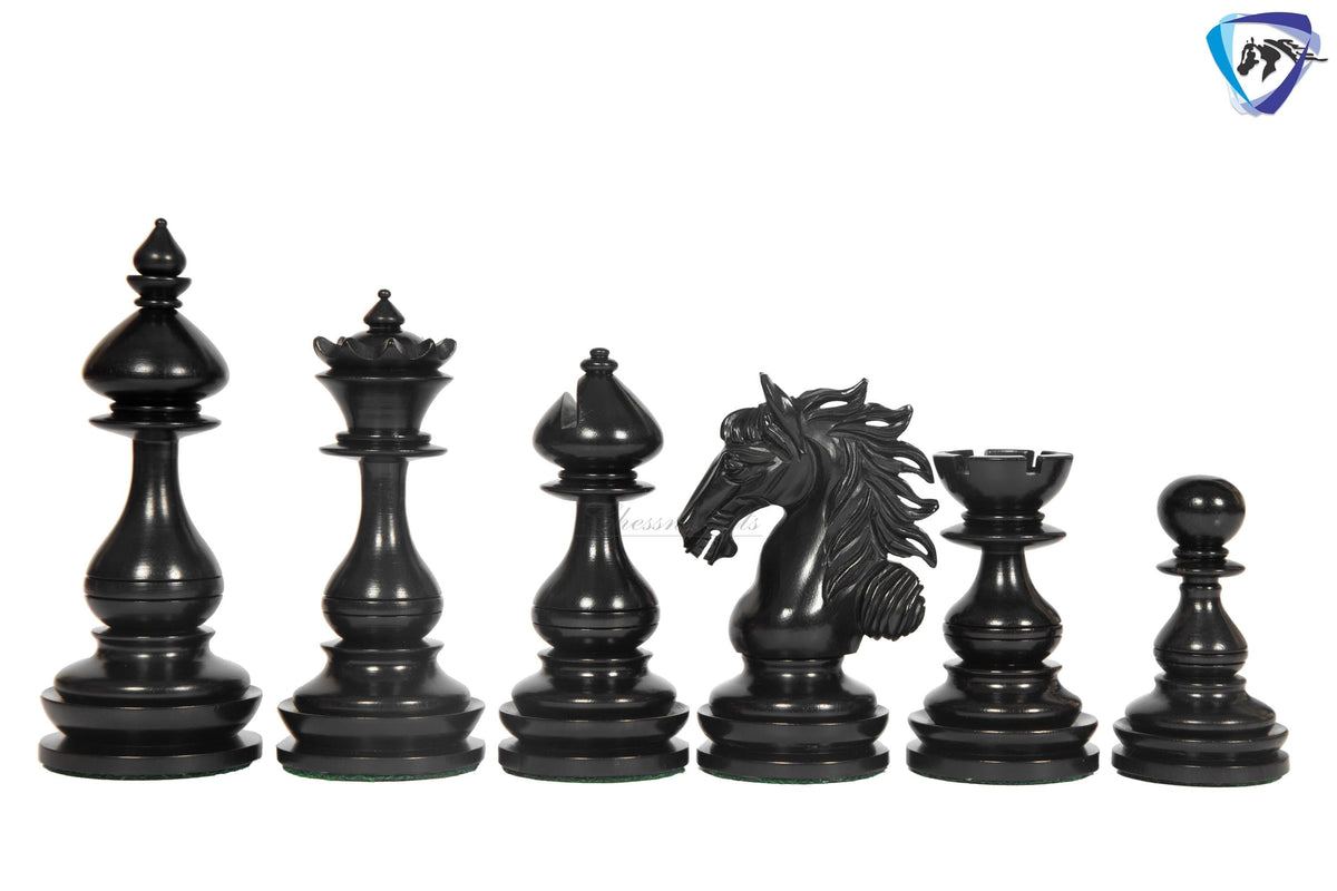 4.5" Staunton Ebony wood Chess pieces Set- WILD STALLION + 21" Ebony wood Chess Board STEPS border  + Leatherette storage Box.