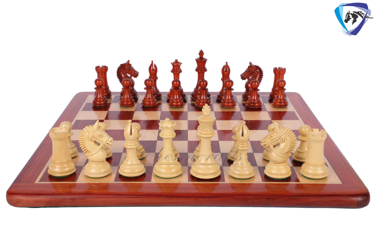 4.2" Red Rose wood Staunton Chess Set- EXCALIBUR- Weighted + 21" Bud Rosewood Chess Board + Leather Storage Box for chess men