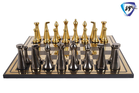 16" Metal Chess Board set- 3.7" Metal Modern minimalist Chess Pieces Set BLACK & GOLD/SILVER Luxury chess set- chess with storage box