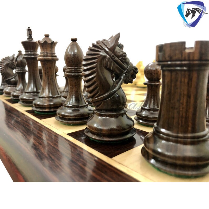 4.1" Staunton Chess Pieces Set in Rose wood & Boxwood- EXCALIBUR  Weighted w/ 2 Extra queens- 4Q