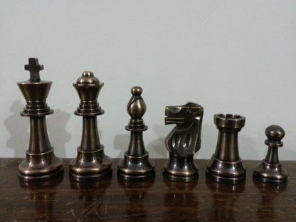 3.25" Brass Chess pieces set-Staunton Chess pieces-FRENCH LARDY in Gold & Antique polish  with Wooden storage box - Extra Queens ( 4Q)