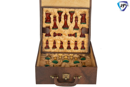 3.75" Staunton Chess Pieces Set 1849 Reproduced in Bud Rosewood & Boxwood + 21" Ebony look chess board(sq 55mm) + Leather Storage box