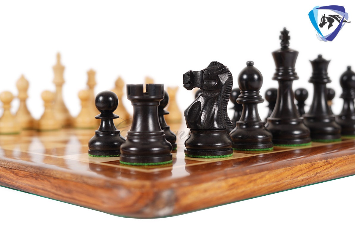 3.9" Reykjavik Staunton Chess pieces Set in Ebonized Boxwood- Weighted - 1972 Bobby Fischer Spassky championship chess 19" CHESS BOARD & BOX COMBO(optional)