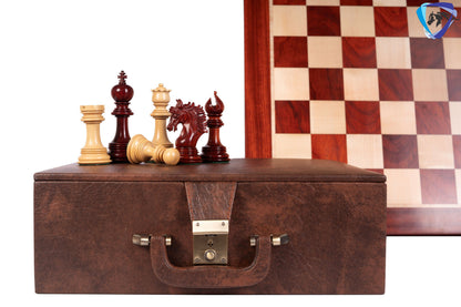 4.5" Luxury Staunton Bud Rosewood Chess pieces Set- PRISTINE-Triple Weighted + 23" Bud Rosewood Chess Board-sq:60mm + Leather Storage Box